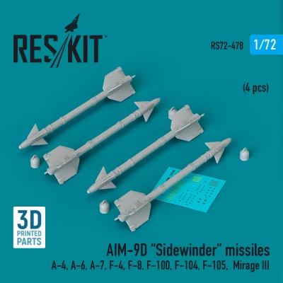 Reskit 72478 AIM-9D 'Sidewinder' missiles (4 pcs.) 1/72