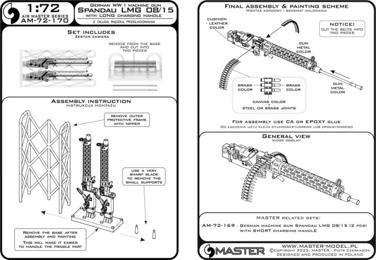Master (Pl) 72170 Spandau LMG 08/15 w/ LONG charg.handle (2x) 1/72