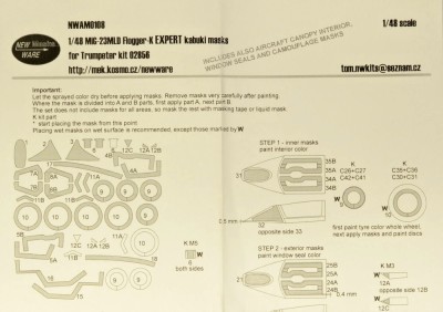 New Ware NWA-M0108 Mask MiG-23MLD Flogger-K EXPERT (TRUM 02856) 1/48