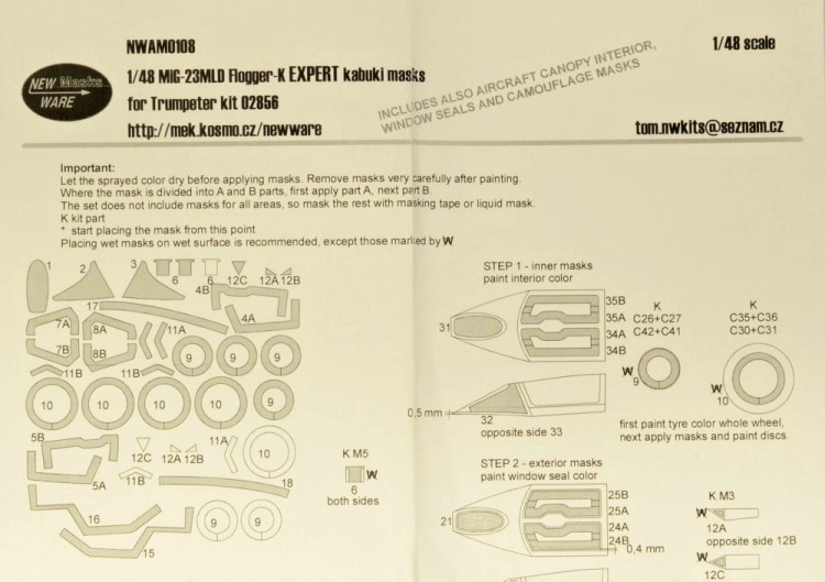New Ware NWA-M0108 Mask MiG-23MLD Flogger-K EXPERT (TRUM 02856) 1/48