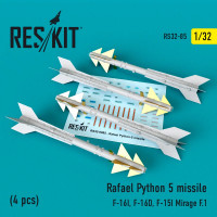 Reskit RS32-0085 Rafael Python 5 missile (4 pcs) (F-16I, F-16D, F-15I Mirage F.1) Academy, revell, Tamiya 1/32