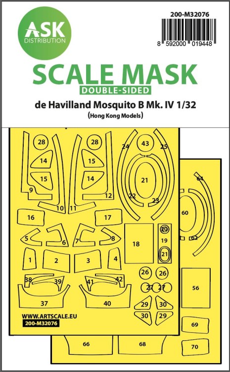 Art Scale 200-M32076 de Havilland Mosquito B Mk.IV canopy frame paint mask (inside and outside) 1/32