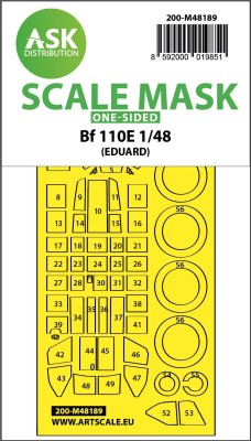 Art Scale 200-M48189 Messerschmitt Bf-110E wheels and canopy frame paint mask (outside only) 1/48