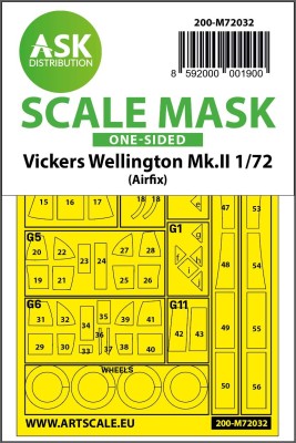 Art Scale 200-M72032 Vickers Wellington Mk.II wheels and canopy frame paint masks (outside only) 1/72