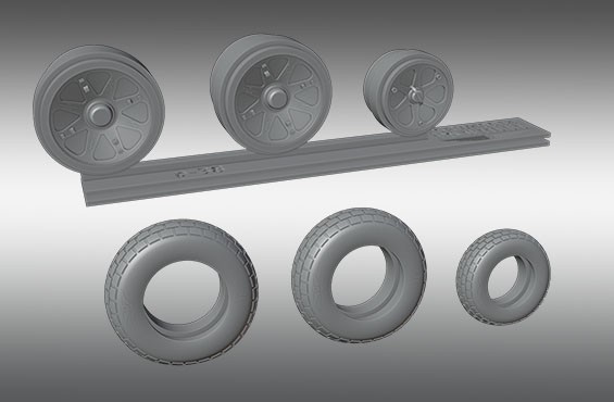 Print Scale PSW48014 Lockheed P-38 Lightning Resin Rims And Elastic Rubber Wheels 1/48