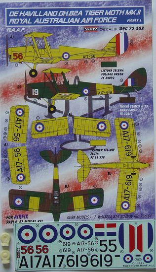 Kora Model DEC72308 DH.82A Tiger Moth Mk.II RAAF Part 1 декали декали 1/72