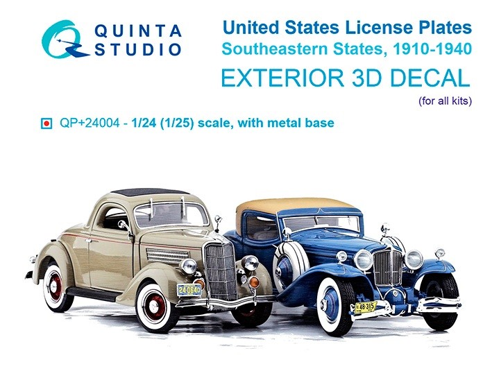 Quinta studio QP+24004 Автомобильные номера США, юго-восточные штаты, 1910-1940 1/24