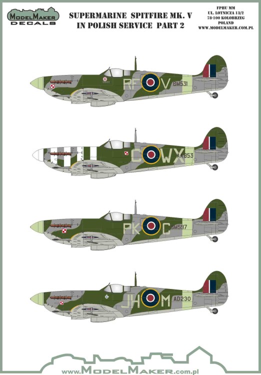 Model Maker Decals D72134 Supermarine Spitfire Mk.V in Polish service part II 1/72