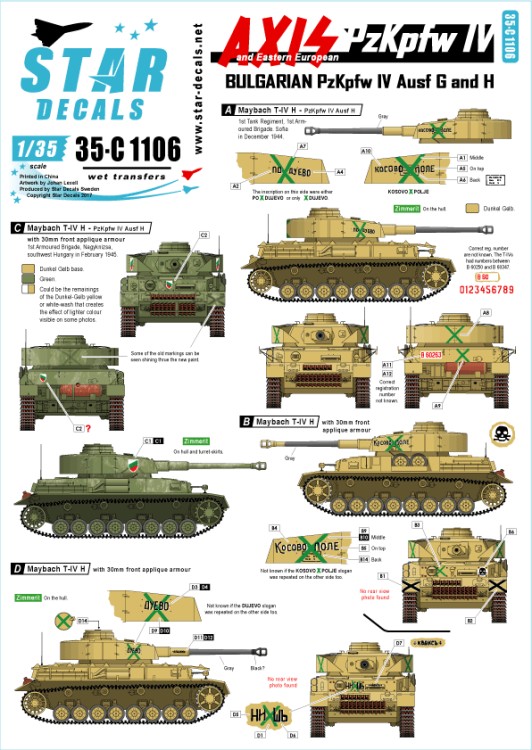 Star Decals 35-C1106 Axis & East European Pz.Kpfw.IV Ausf. F Bulgarian Pz.Kpfw.IV Ausf.G 1/35