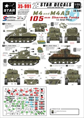 Star Decals STAR35991 U.S. M4 and M4A1 105mm Sherman Tanks in NWE 1944-45 1/35