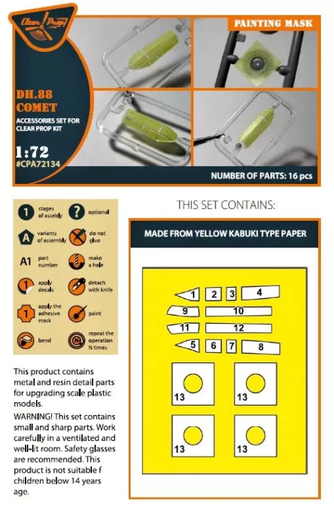 Clear Prop CPA72134 DH.88 Comet painting mask (CL.PROP) 1/72
