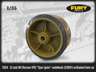Fury Models 35024 M4 Sherman VVSS &quot;Open Spoke&quot; road wheels (D38501) w/blanked holes set 1/35