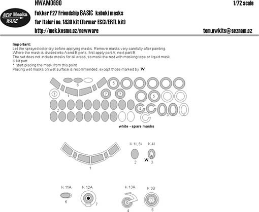 New Ware NWA-M0690 1/72 Mask Fokker F27 Friendship BASIC (ITALERI)