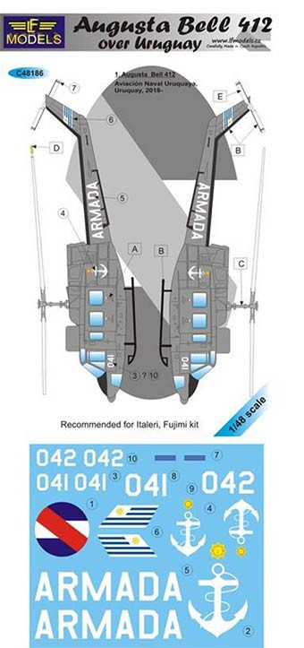 Lf Model C48186 Decals Augusta Bell 412 o. Uruguay (ITA/FUJI) 1/48