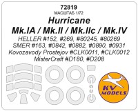 KV Models 72819 Hurricane Mk.IA / Mk.II / Mk.IIc / Mk.IV (HELLER #152, #269, #80245, #80269 / SMER #163, #0842, #0882, #0890, #0931 / Kovozavody Prostejov #CLK0011, #CLK0012 / MisterCraft #D180, #D208) + маски на диски и колеса HELLER / SMER / Kovozavody