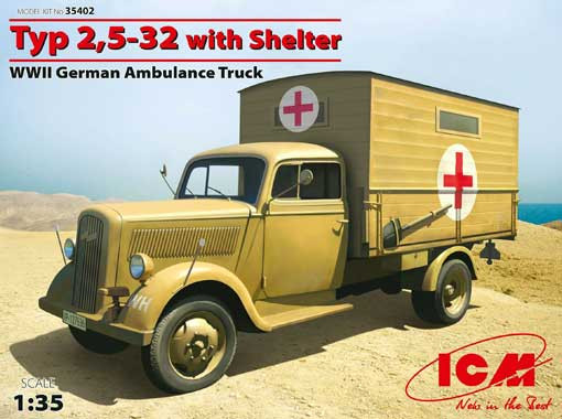 ICM 35402 Opel Blitz 2.5-32 Немецкий санитарный грузовик с будкой 1/35