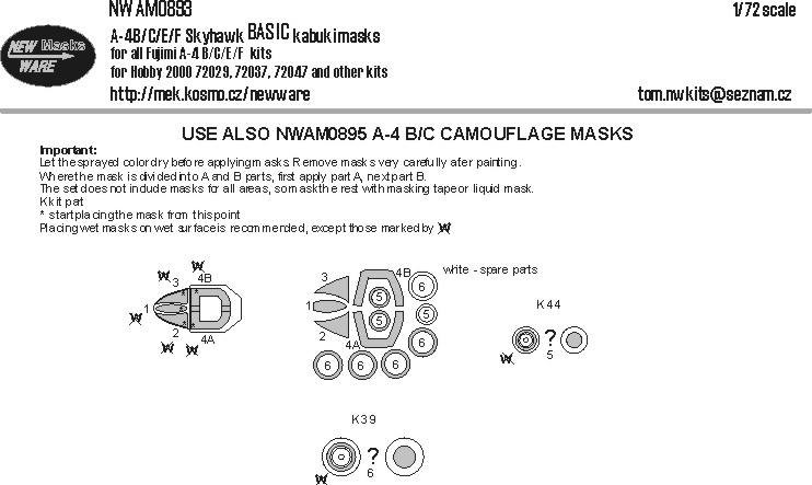 New Ware NWA-M0893 Mask A-4B/C/E/F Skyhawk BASIC (H.2000/FUJI) 1/72