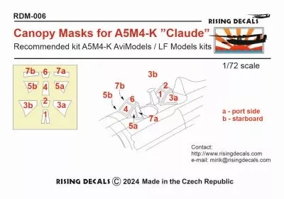 Rising Decals DM-006 Canopy mask for A5M4-K 'Claude' (AVIM/LF) 1/72