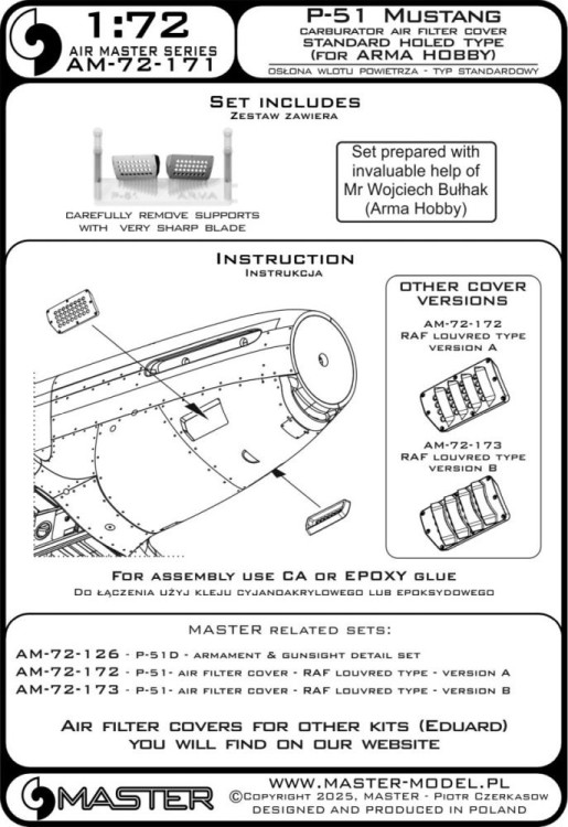 Master (Pl) 72171 P-51 Mustang carb.air filter cover std.(ARMA) 1/72