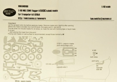New Ware NWA-M0109 Mask MiG-23MF Flogger-B BASIC (TRUM 02854) 1/48