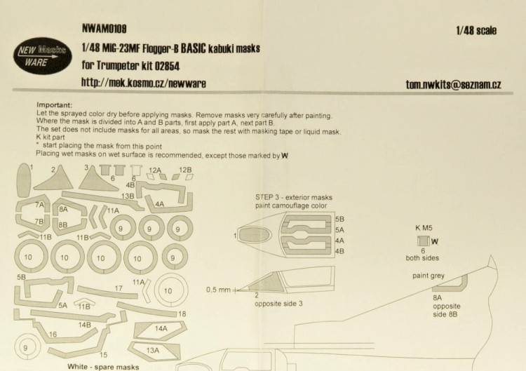New Ware NWA-M0109 Mask MiG-23MF Flogger-B BASIC (TRUM 02854) 1/48