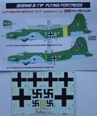 Kora Model DEC72209 Boeing B-17F Luftwaffe Pt.II декали декали 1/72