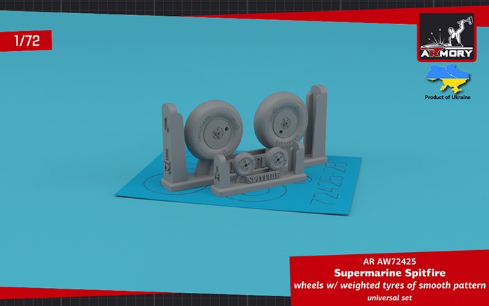 Armory ARAW72425 Supermarine Spitfire wheels with weighted tyres of smooth pattern & covered hubs "universal 3D-Printed set" 1/72