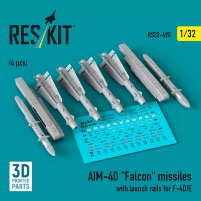 Reskit 32490 AIM-4D 'Falcon' missiles w/ launch rails 1/32