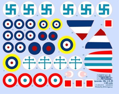 Ldecals Studio LDS-48004 1/48 Decals Lysander Mk.I/II/III (6x camo)