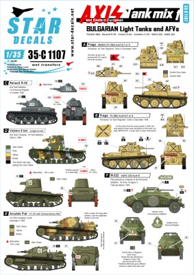 Star Decals 35-C1107 Axis &amp; East European Tank mix # 1. Bulgarian Light Tanks and AFVs. Pz.Kpfw 38(t) Praga, Renault R-35, Vickers 6-ton, Sd.Kfz.222, Sd.Kfz.223.Axis &amp; Eastern European Tank Mix 1 1/35