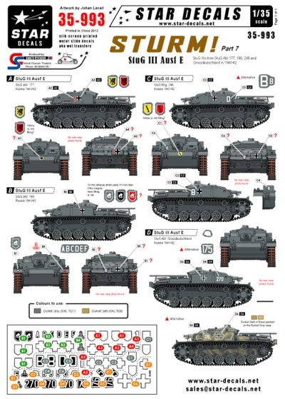 Star Decals STAR35993 Sturm #7. Sturmgeschutz/StuG.III Ausf.E. Sturmgeschutz/StuG .Abt 177, 190, 249 and Grossdeutschland in 1941/42 1/35