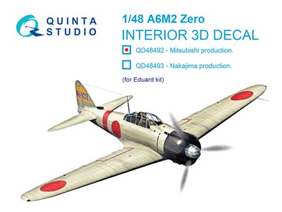 Quinta Studo QD48492 A6M2 Zero производства Mitsubishi (Eduard) 1/48