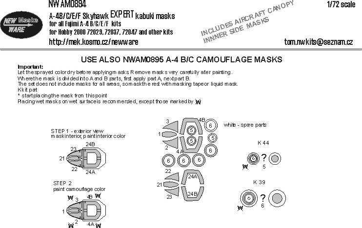 New Ware NWA-M0894 Mask A-4B/C/E/F Skyhawk EXPERT (H.2000/FUJI) 1/72