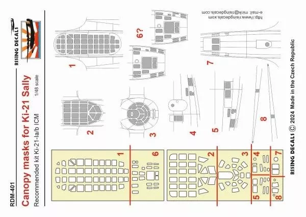 Rising Decals DM-401 Canopy mask for Ki-21 'Sally' (ICM) 1/48