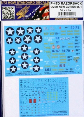 HGW 572024 Decals P-47D Razorback over N.Guinea Pt.1 1/72