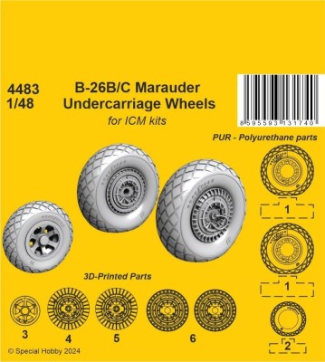 CMK 4483 B-26B/C Marauder Undercarriage Wheels (ICM) 1/48