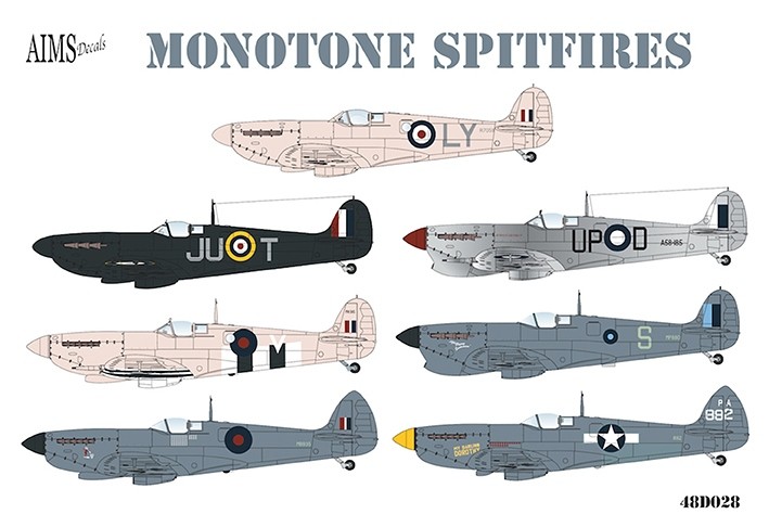 Aims AIMS48D028 Monotone Supermarine Spitfires Pr.Mk.IV, Pr Mk.IX, PR Mk.IG, Mk.Vc, Mk.Vb 1/48