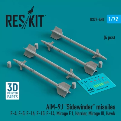 Reskit 72480 AIM-9J 'Sidewinder' missiles (4 pcs.) 1/72
