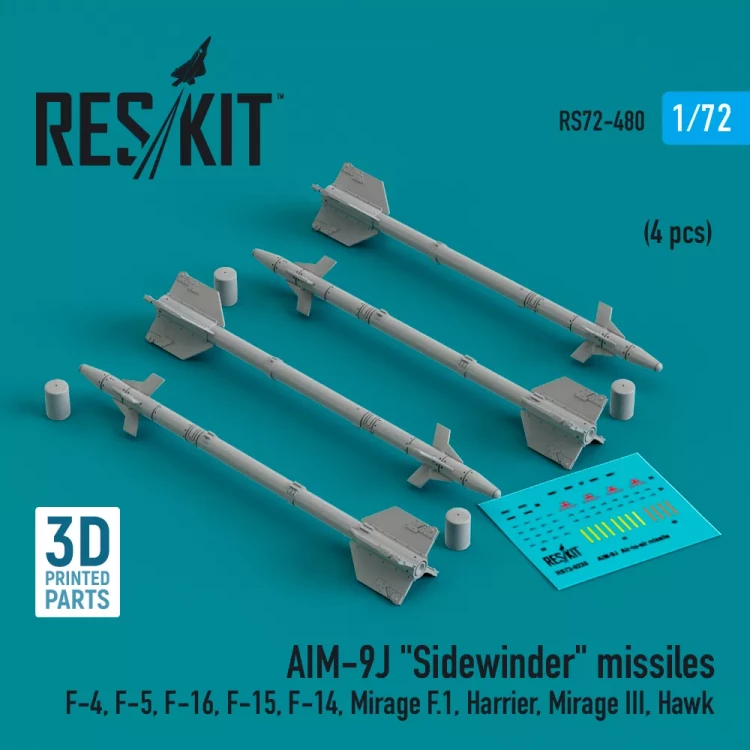 Reskit 72480 AIM-9J 'Sidewinder' missiles (4 pcs.) 1/72