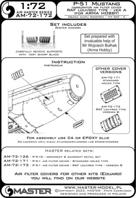 Master (Pl) 72172 P-51 Mustang carb.air fil.cover RAF 1 (ARMA) 1/72