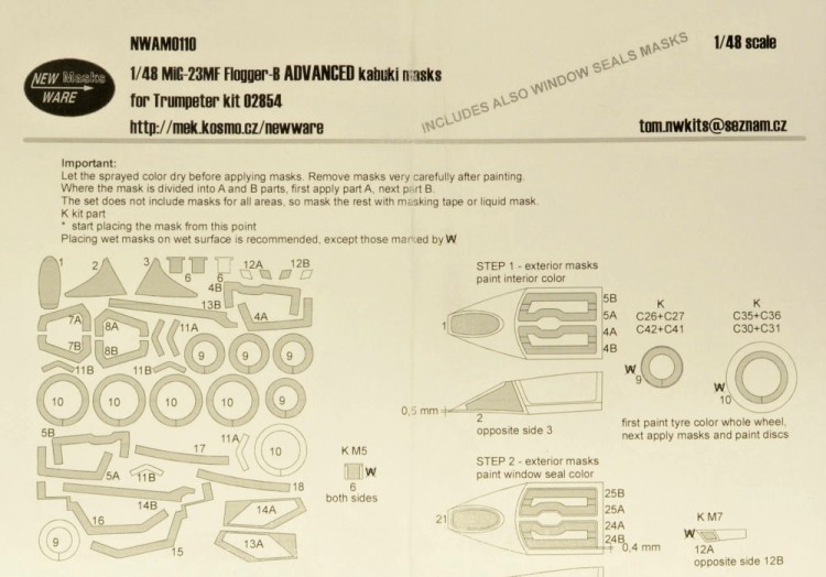 New Ware NWA-M0110 Mask MiG-23MF Flogger-B ADVANCED (TRUM 02854) 1/48