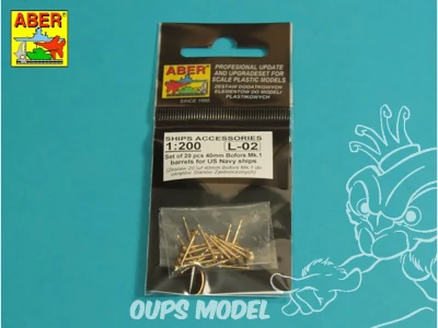 Aber 200L-02 Set of 20 pcs 40 mm Bofors Mk.1 barrels for US Navy ships 1/200