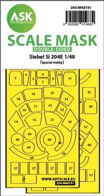Art Scale 200-M48191 Siebel Si-204E wheels and canopy frame paint mask (inside and outside) 1/48