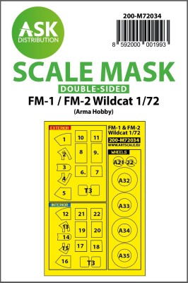 Art Scale 200-M72034 Grumman Wildcat wheels and canopy frame paint mask (inside and outside) painting mask 1/72