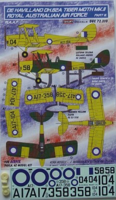 Kora Model DEC72310 DH.82A Tiger Moth Mk.II RAAF Part 3 декали декали 1/72