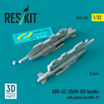 Reskit 32491 GBU-62 (JDAM-ER) bombs w/ pylons for MiG-29 1/32