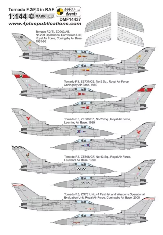 4+ Publications DMKF14437 Decals Tornado F.2/F.3 RAF (REV/DRAG) 1/144