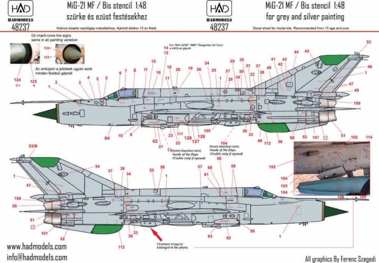 HAD 48237 MiG-21 MF/Bis stencils Part 2 декаль 1/48