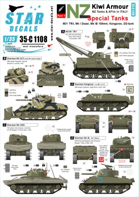 Star Decals 35-C1108 Kiwi Armour # 1. Special tanks - NZ Sherman Mk.IIIs and M31B1 TRV 1/35