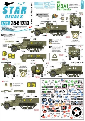 Star Decals 35-C1233 US M3A1 Halftracks. 75th-D-Day-Special. Normandy and France in 1944.37th Tank Battalion, 66th Armored Regiment, 69th Tank Battalion 1/35